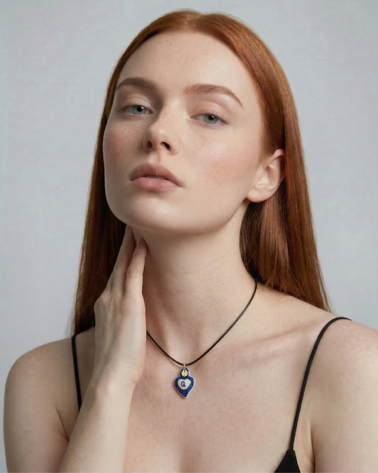 Charm in Porcellana Cuore Blu - Lettera Q