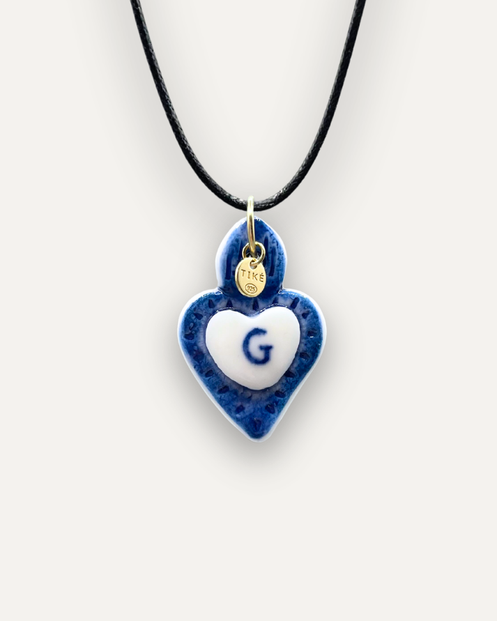 Charm in Porcellana Cuore Blu - Lettera G