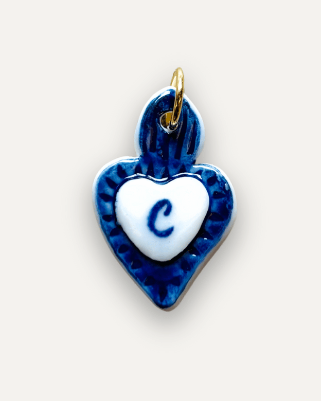 Charm in Porcellana Cuore Blu - Lettera C