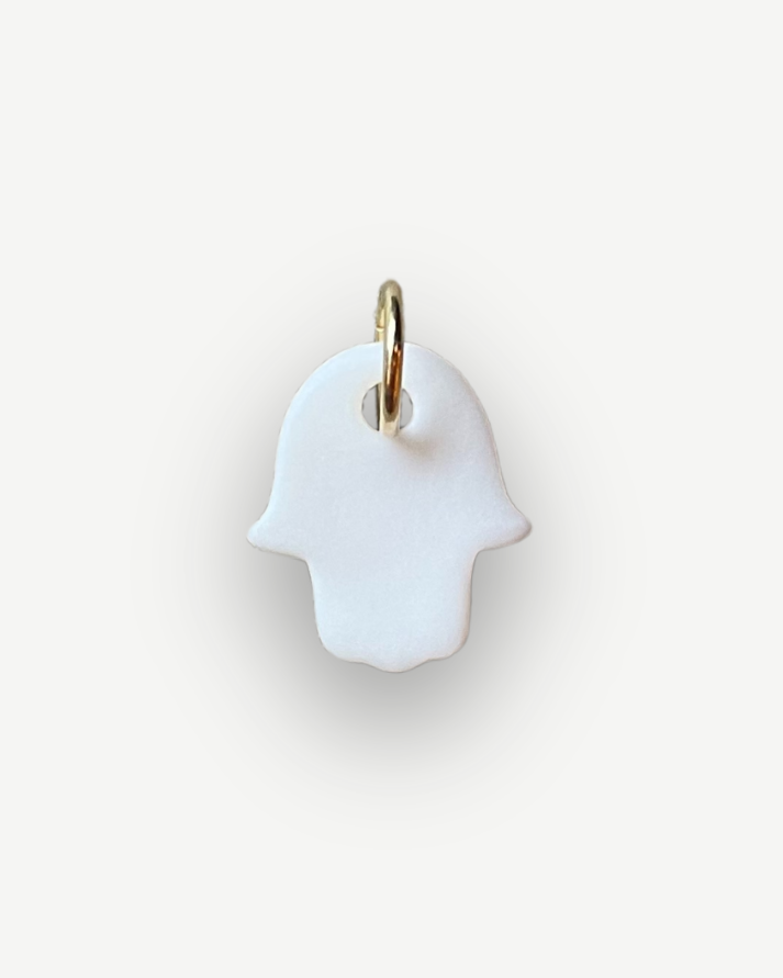 Small White Hand of Fatima Porcelain Charm