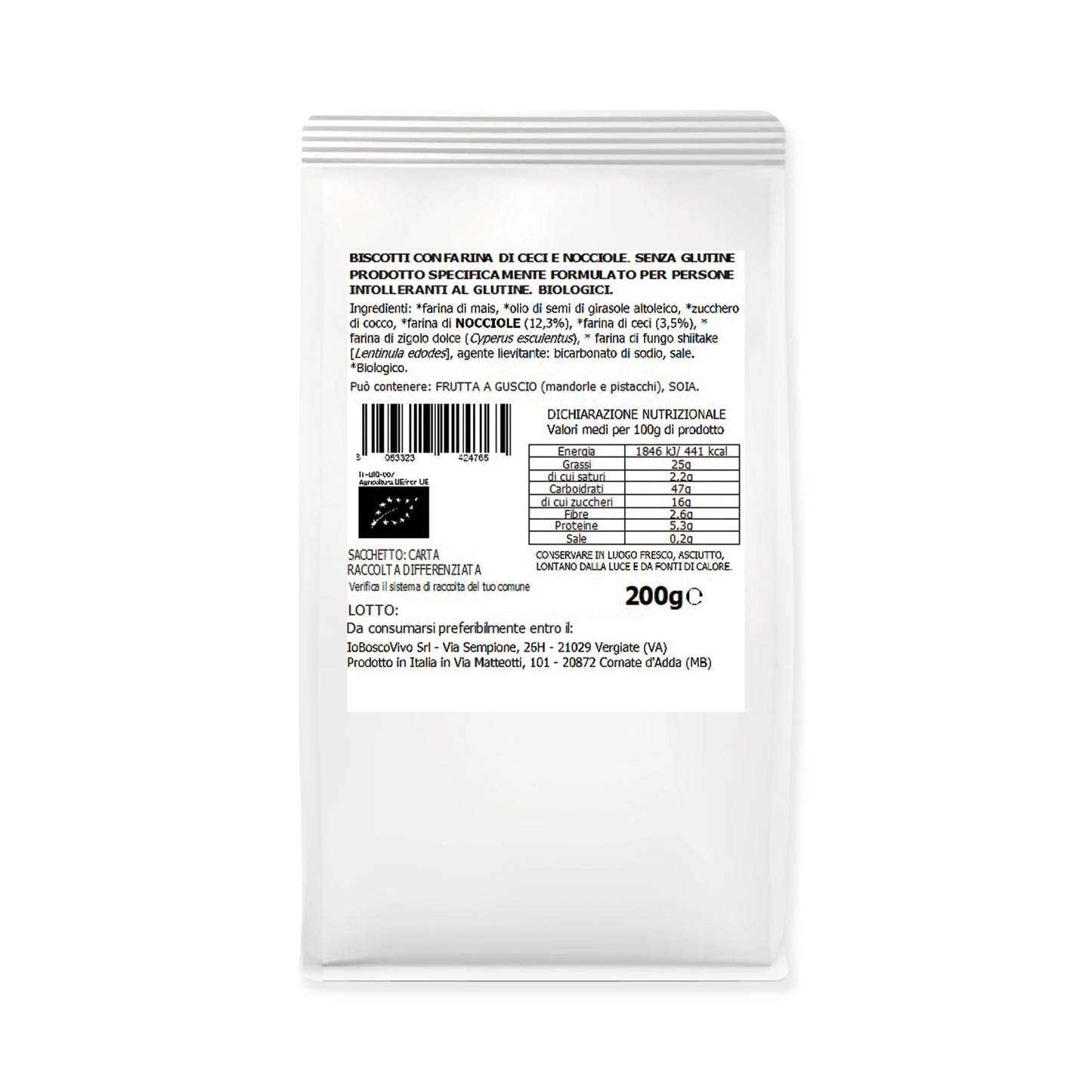 Biscotti senza Glutine alle Nocciole e Farina di Ceci BIO 200g