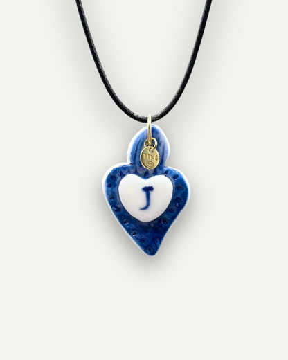 Charm in Porcellana Cuore Blu - Lettera J