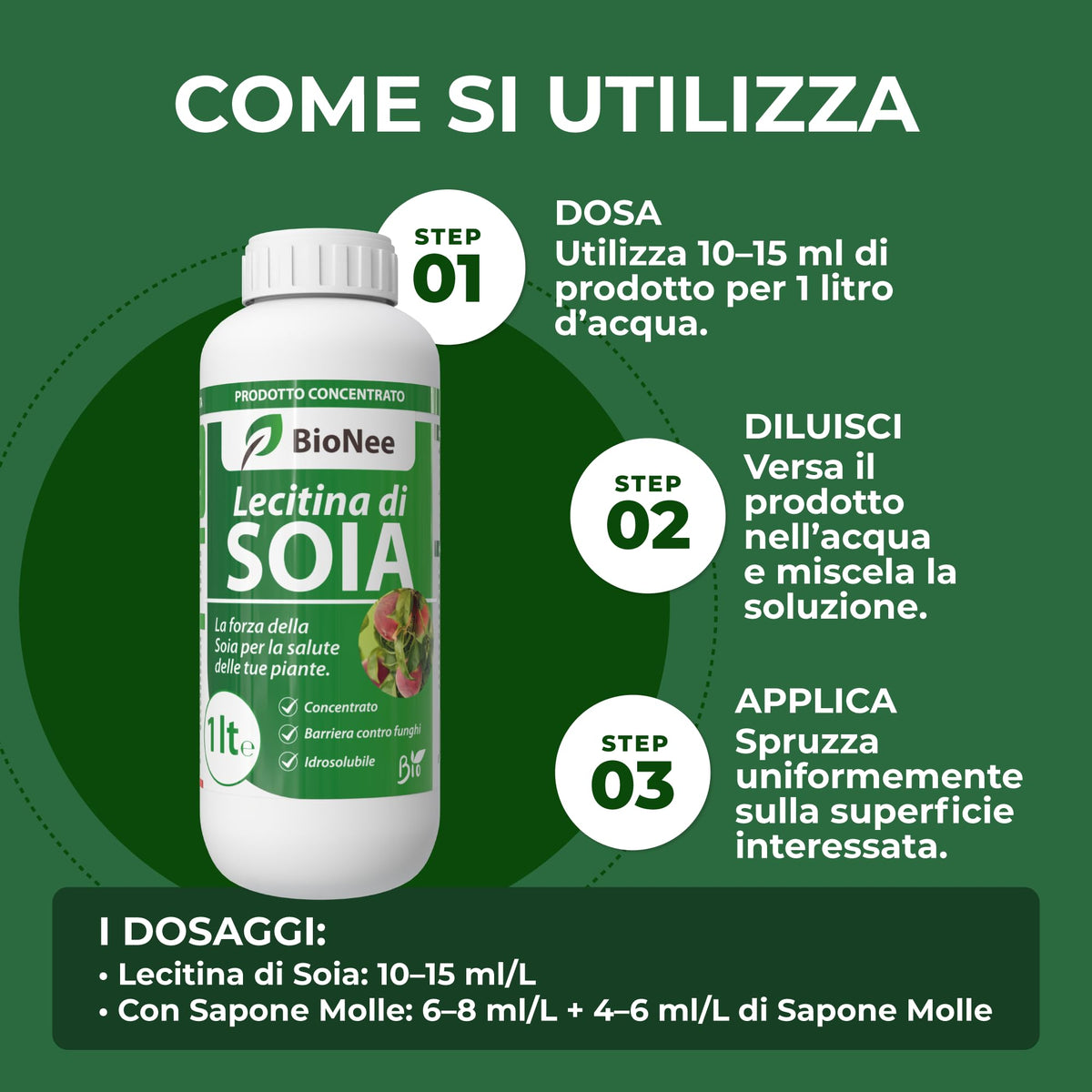 Lecitina di Soia 1L – Sostanza di Base Naturale | Concentrato Idrosolubile per Uso Agricolo | Barriera Protettiva contro Funghi | Per Piante da Frutto, Ortive e Ornamentali