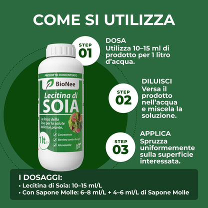 Lecitina di Soia 1L – Sostanza di Base Naturale | Concentrato Idrosolubile per Uso Agricolo | Barriera Protettiva contro Funghi | Per Piante da Frutto, Ortive e Ornamentali