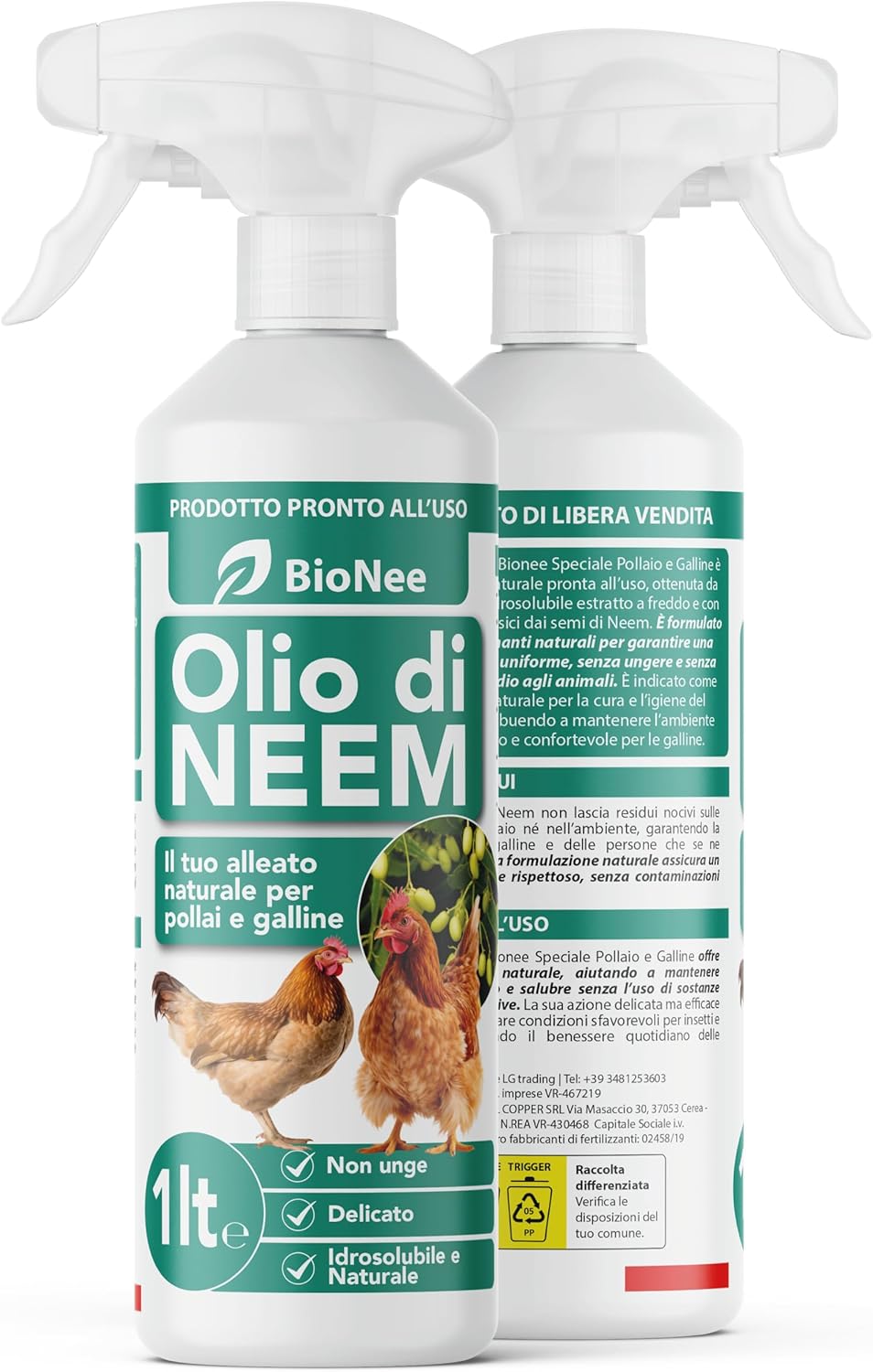 Bionee Huile de Neem Spray Poulailler et Poules 1L – Lotion Naturelle Prête à l’Emploi, Protection Contre Insectes et Parasites, Sûr et Doux, Hydrosoluble, Zéro Résidus