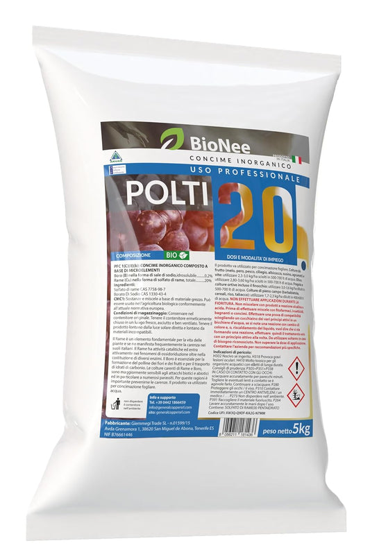 Bouillie Bordelaise Cuivrée - POLTI 20 | Engrais Inorganique à Base de Sulfate de Cuivre | Support Nutritionnel pour Plantes et Cultures 5 kg
