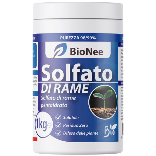 Solfato di Rame | Concime Inorganico Puro 98/99% | Rame Solubile 25% | Uso Agricolo e Biologico | Residuo Zero | Rame Pentaidrato per Orto e Giardino 1 kg
