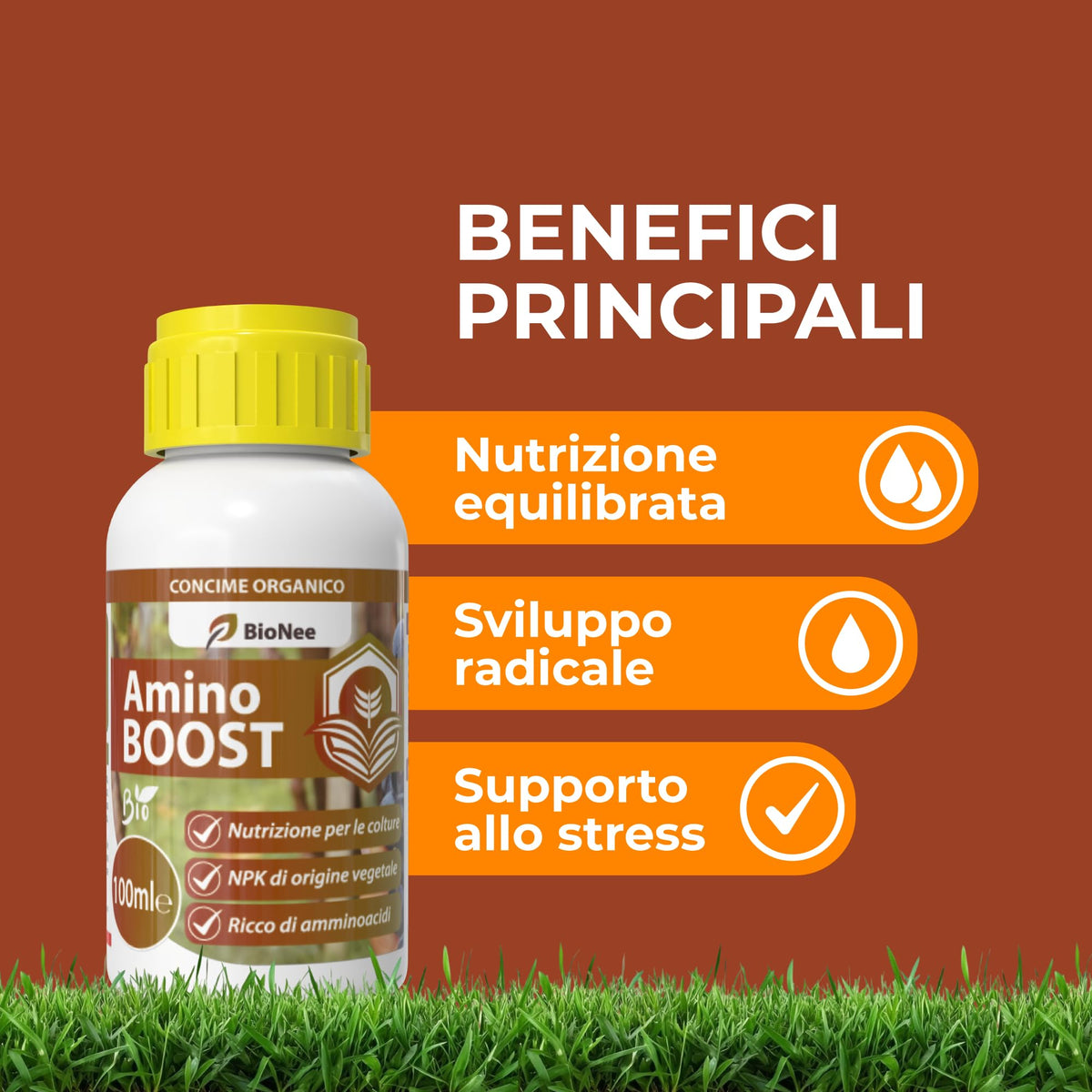 Amino BOOST, Concime Organico NPK per Colture Biologiche, Concime Biologico per uso fogliare e radicale 100ml