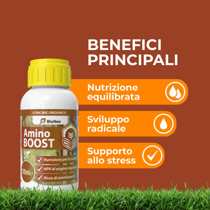 Amino BOOST, Concime Organico NPK per Colture Biologiche, Concime Biologico per uso fogliare e radicale 100ml