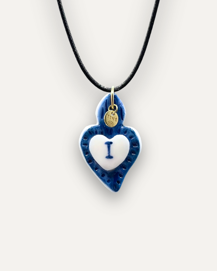 Charm in Porcellana Cuore Blu - Lettera I