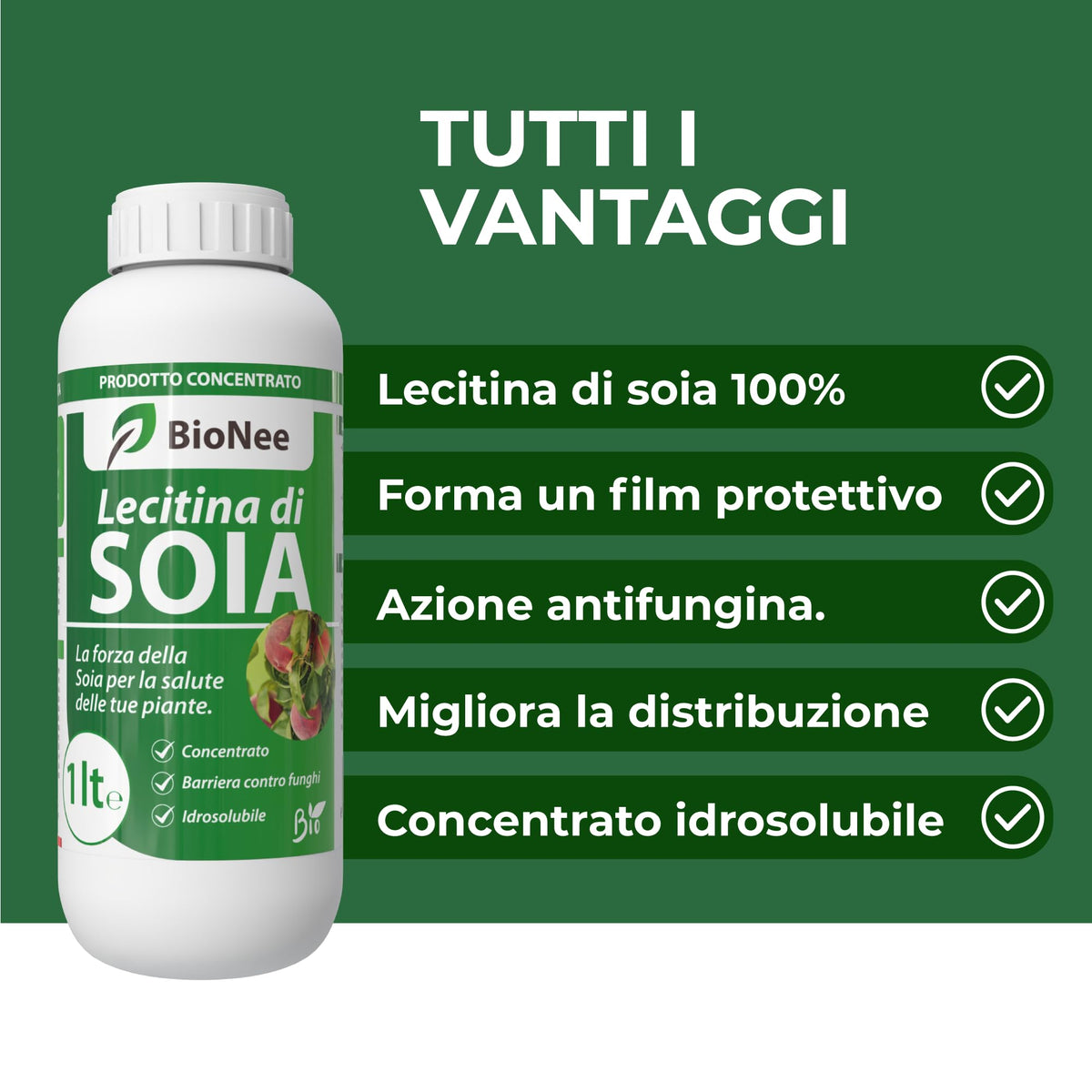 Lecitina di Soia 1L – Sostanza di Base Naturale | Concentrato Idrosolubile per Uso Agricolo | Barriera Protettiva contro Funghi | Per Piante da Frutto, Ortive e Ornamentali