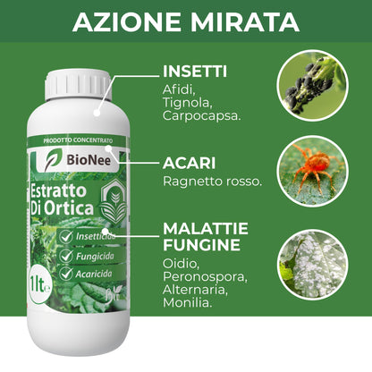 Estratto di Ortica Concentrato 1L – Insetticida Naturale, Fungicida e Acaricida – Uso Biologico – Idrosolubile, per Orto, Frutteto e Piante da Giardino