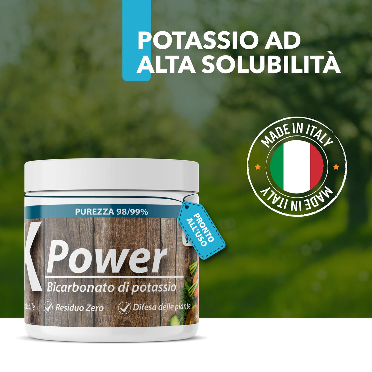 Bicarbonato di Potassio Bio per Agricoltura Naturale e Piante – KPower 500 gr | Contro Oidio, Muffa Grigia, Peronospora, Monilia, Ticchiolatura, Bolla del Pesco, Marciume