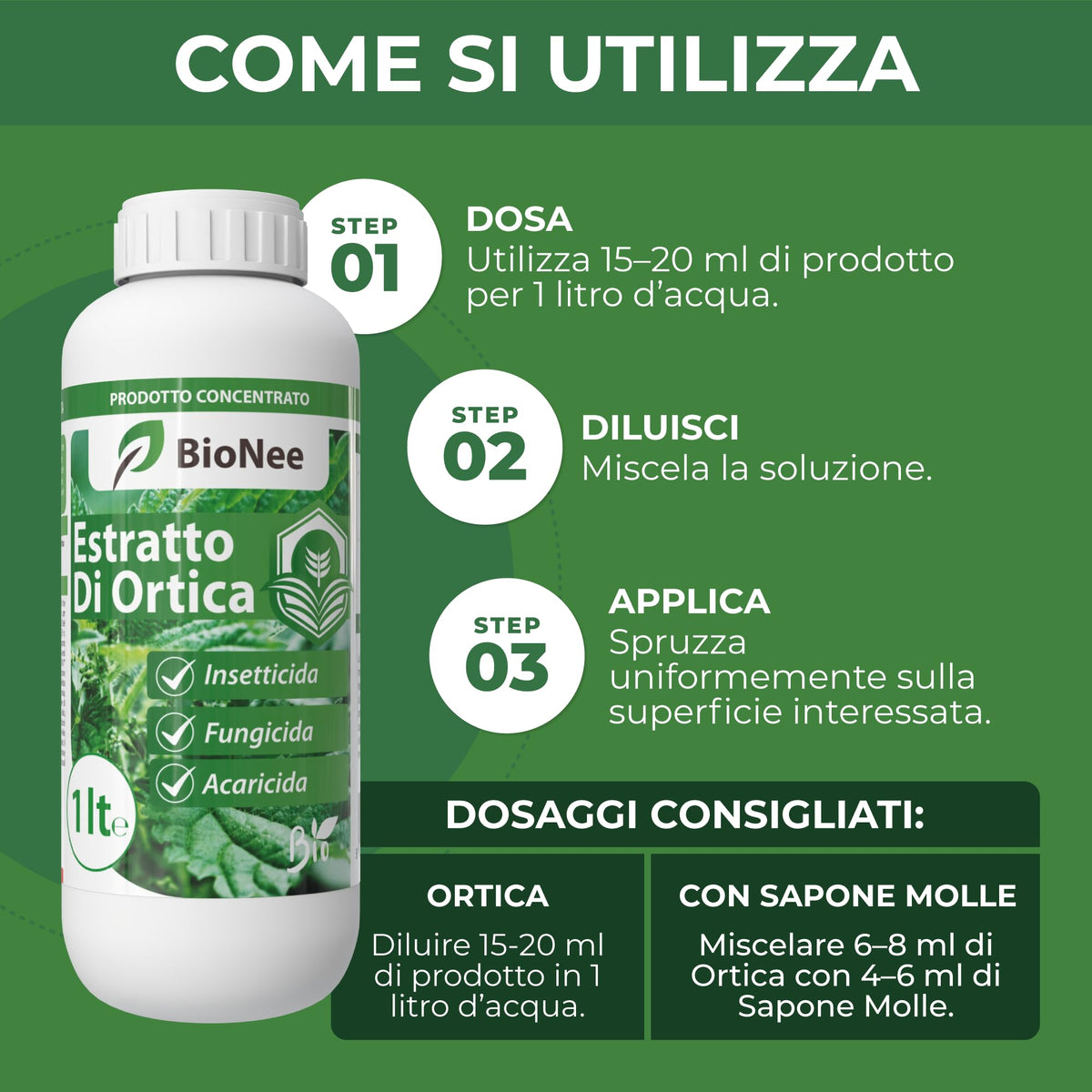 Estratto di Ortica Concentrato 1L – Insetticida Naturale, Fungicida e Acaricida – Uso Biologico – Idrosolubile, per Orto, Frutteto e Piante da Giardino