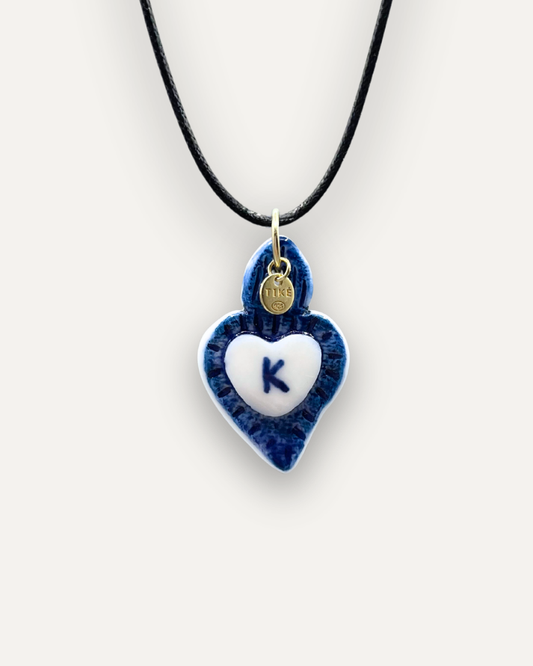 Charm in Porcellana Cuore Blu - Lettera K