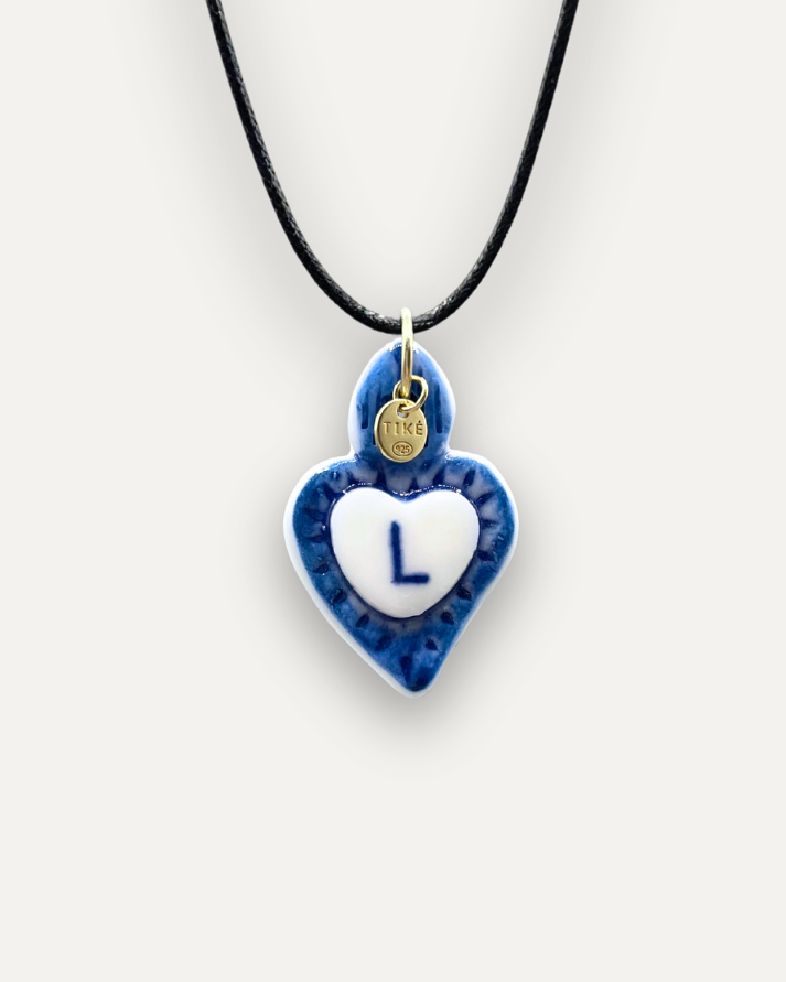 Charm in Porcellana Cuore Blu - Lettera L