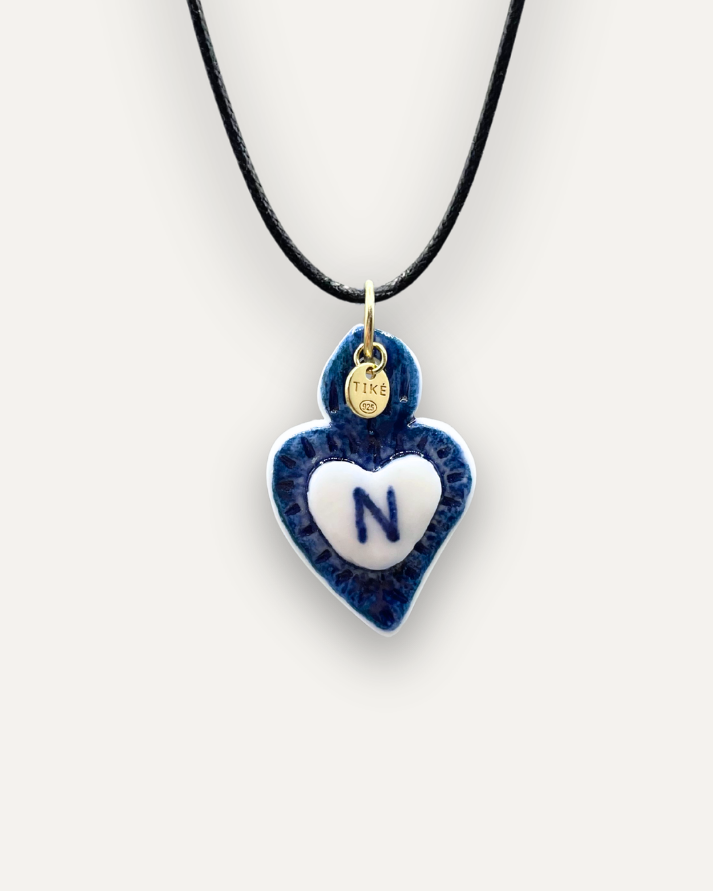 Charm in Porcellana Cuore Blu - Lettera N