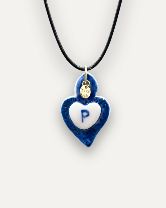 Charm in Porcellana Cuore Blu - Lettera P
