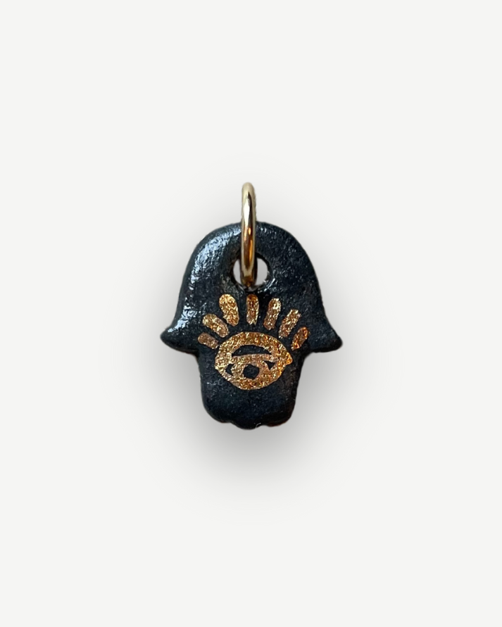 Porzellan-Charm Kleine schwarze Fatima-Hand