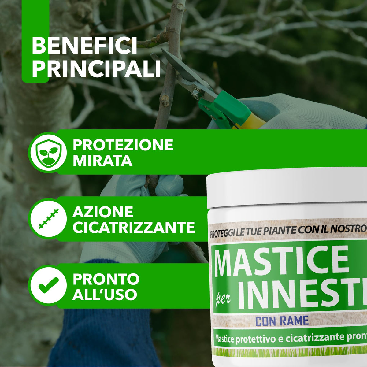 Mastice Per Innesti E Potature - Con Rame - Antibatterico Pasta Cicatrizzante Curativa Per Ferite Piante Alberi Arbusti (500 gr)