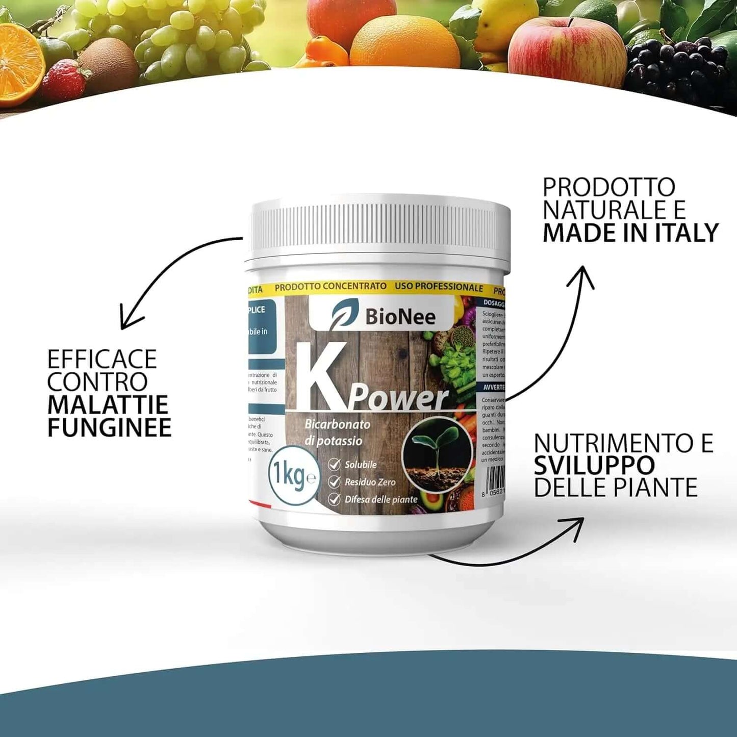 Bicarbonato de Potássio Puro - Fertilizante Antifúngico para Plantas, Horta e Frutíferas, Apoia o Crescimento e a Saúde Vegetal - 1 kg - FBA