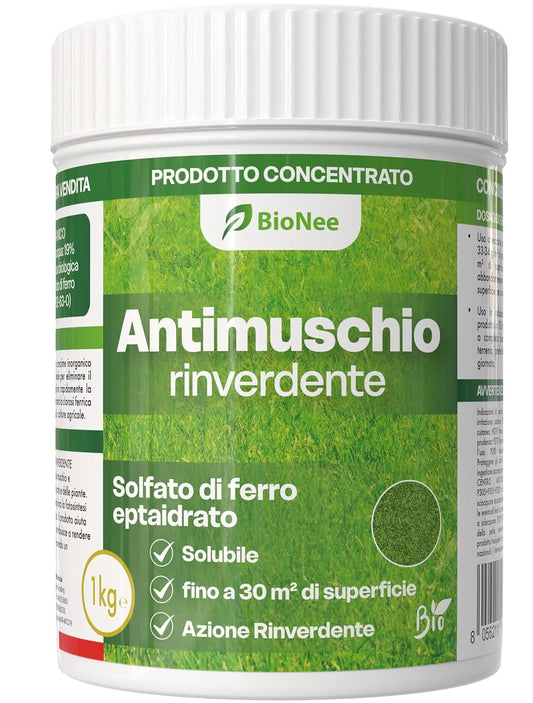 ANTIMOUSSE REVITALISANT 1kg – Sulfate de Fer Concentré – Action Rapide contre la Mousse, Chlorose Ferrique et Revitalisation de la Pelouse – Autorisé en Agriculture Biologique