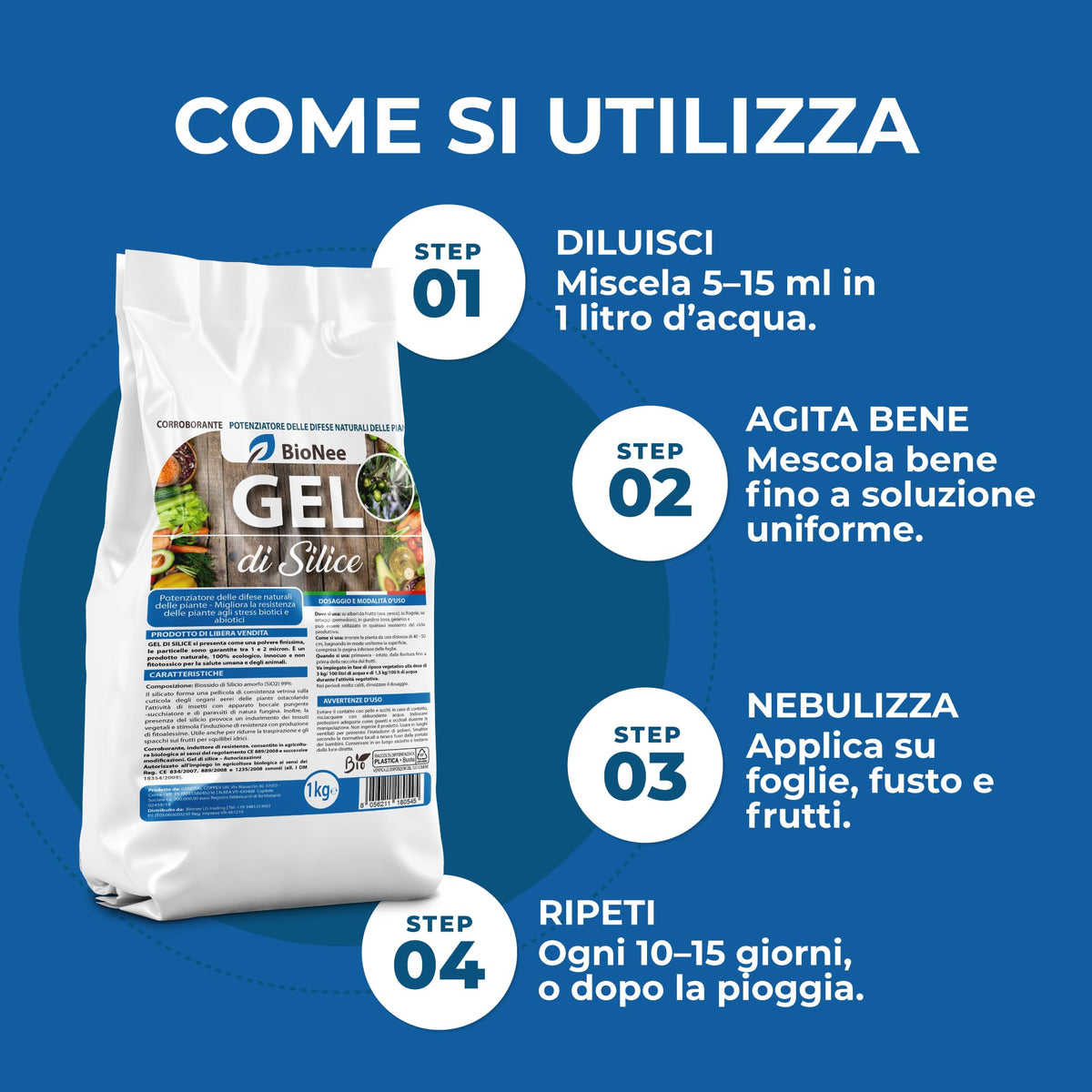 Gel di Silice per agricoltura x 1 KG - Polvere di roccia, Potenziatore delle difese naturali Effetto Insetticida e Fungicida - Per Orto e Piante - BIO - fba