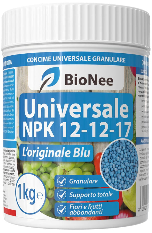 Engrais Universel 1 Kg – NPK 12-12-17 (+2+21) Granulé à Faible Teneur en Chlore | Avec Magnésium, Soufre et Oligo-éléments | Nutrition Complète pour Potager, Verger et Jardin
