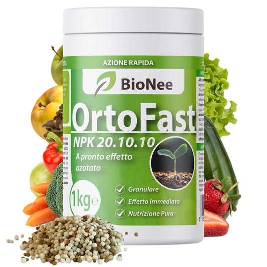 Bionee OrtoFast 1 Kg – Fertilizante Granulado NPK 20.10.10 com Alto Teor de Nitrogênio | Crescimento Vigoroso e Revitalização Rápida | Para Hortaliças, Pomar, Ornamentais e Gramado