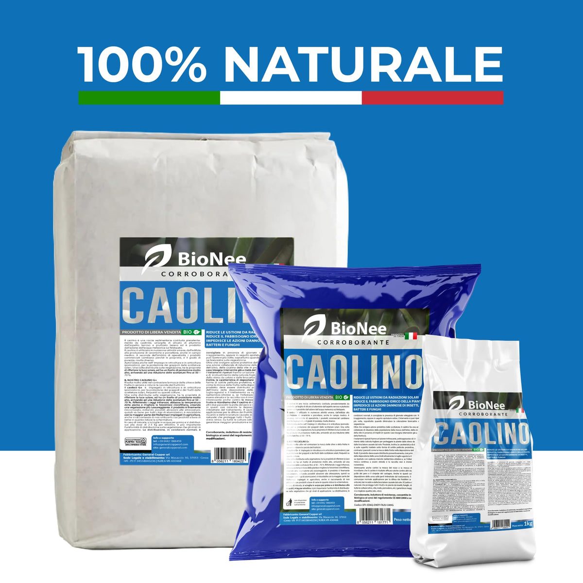 Bionee - Caolino corroborante potenziatore difese naturali MOSCA DELL'OLIVO 25 kg