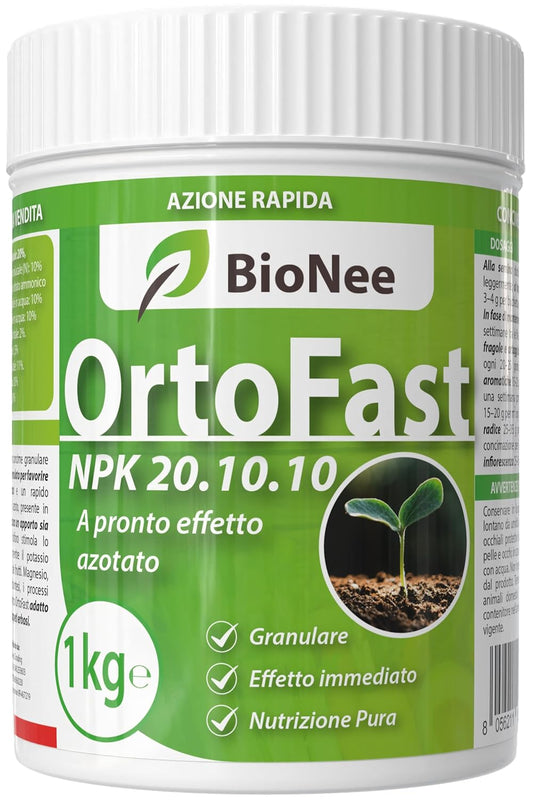 Bionee OrtoFast 1 Kg – Engrais Granulé NPK 20.10.10 à Haute Teneur en Azote | Croissance Vigorante et Reverdissement Rapide | Pour Légumes, Verger, Plantes Ornementales et Pelouse