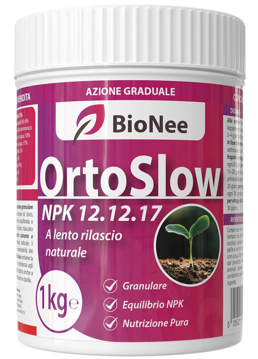Bionee OrtoSlow 1 Kg – Engrais Granulaire NPK 12.12.17 à Libération Lente | Nutrition Complète et Équilibrée pour Légumes, Verger et Jardin | Avec Magnésium, Soufre et Zinc