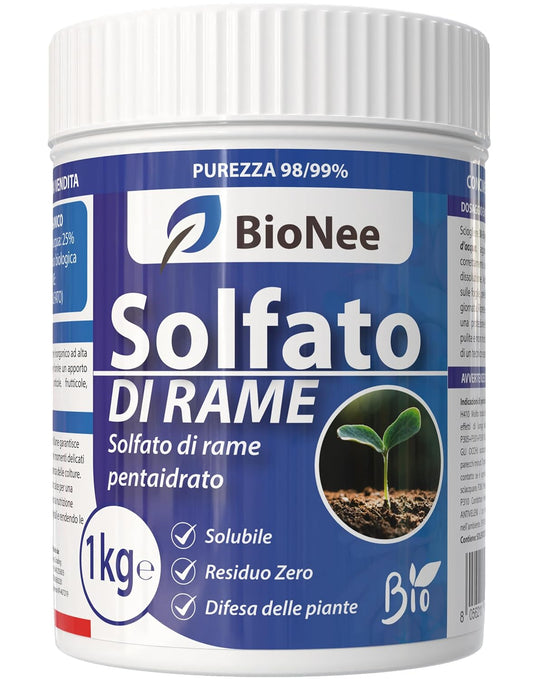 Sulfato de Cobre | Fertilizante Inorgánico Puro 98/99% | Cobre Soluble 25% | Uso Agrícola y Ecológico | Residuo Cero | Cobre Pentahidratado para Huerto y Jardín 1 kg