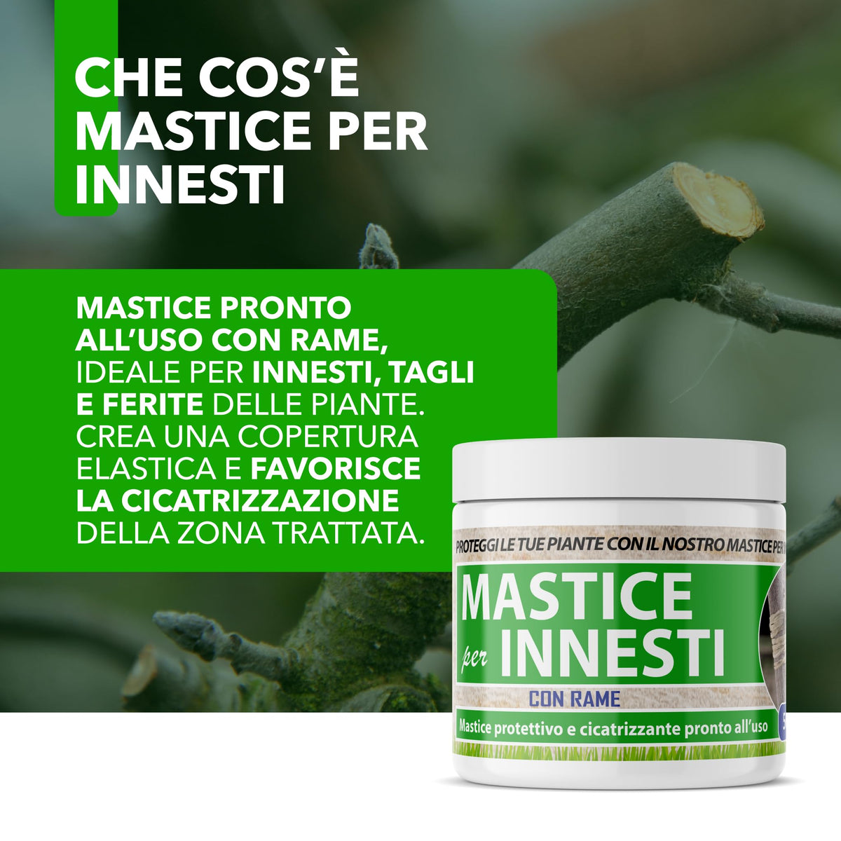 Mastice Per Innesti E Potature - Con Rame - Antibatterico Pasta Cicatrizzante Curativa Per Ferite Piante Alberi Arbusti (500 gr)