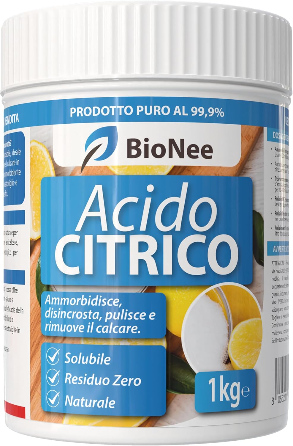 Acide Citrique Monohydraté Pur 99,9% – 1 kg | Naturel, Soluble, Résidu Zéro | Adoucissant pour Machine à Laver, Anti-Calcaire pour Lave-Vaisselle, Détartrant Écologique