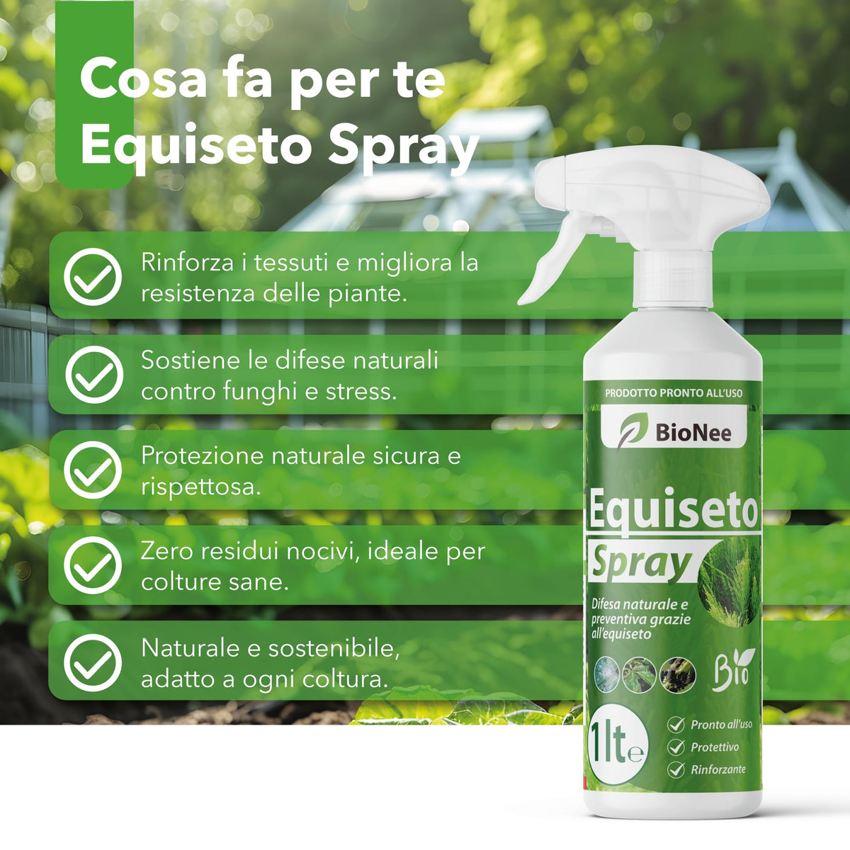 Equiseto Spray 1 l | Pronto all’Uso | Protettivo Naturale Preventivo | Difesa contro Oidio e Peronospora | Per Orti, Frutteti e Colture Biologiche