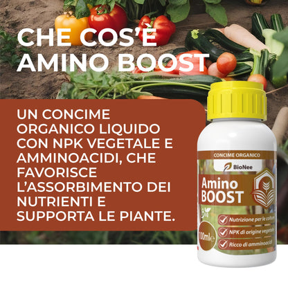 Amino BOOST, Concime Organico NPK per Colture Biologiche, Concime Biologico per uso fogliare e radicale 100ml