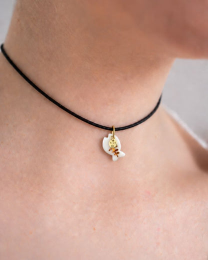 White Fish with Fishbone Pattern Porcelain Charm