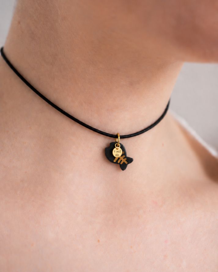 Black Fish with Fishbone Pattern Porcelain Charm