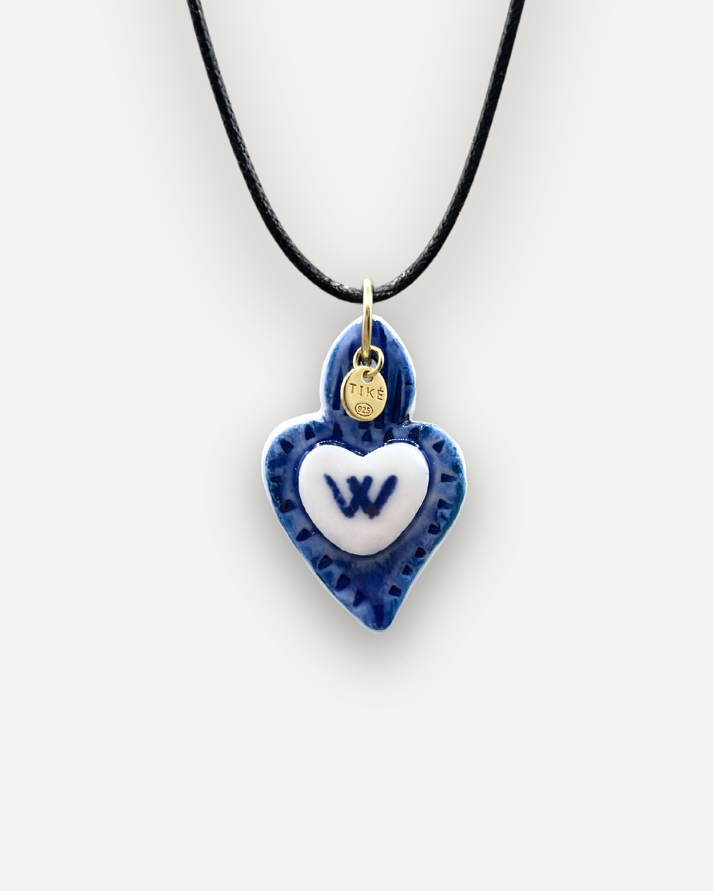 Porcelain Charm Blue Heart - Letter W