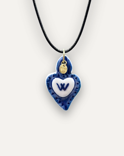 Porcelain Charm Blue Heart - Letter W