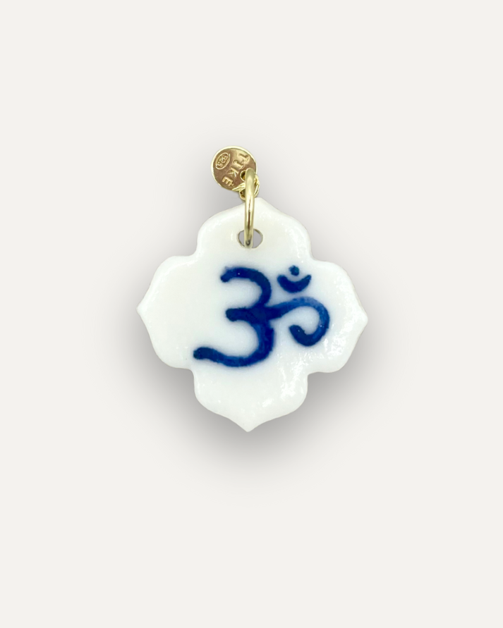 Blue Om Lotus Flower Porcelain Charm