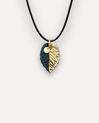 Black and Gold Leaf Porcelain Charm