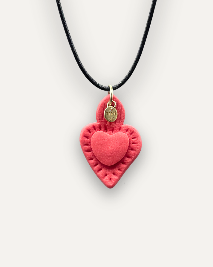Satin red heart porcelain charm