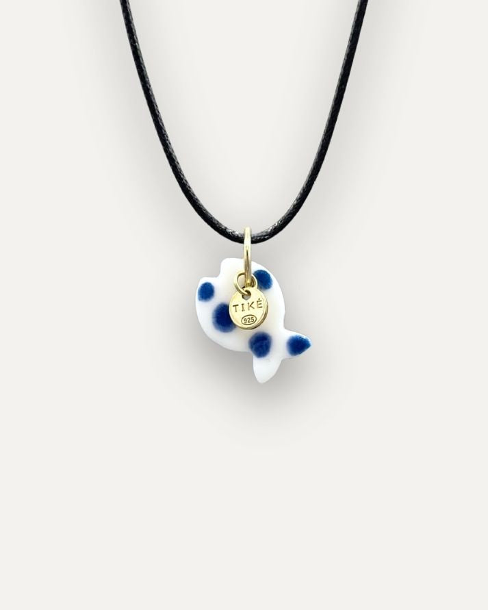 Blue fish with dots porcelain charm