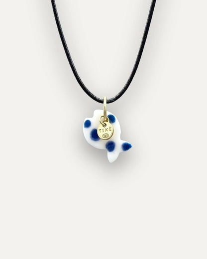 Blue fish with dots porcelain charm