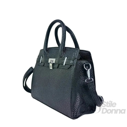 Elegant Black Bag with Silver Finishes