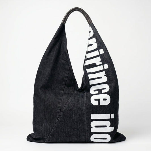Printed Denim Hobo Tote Bag