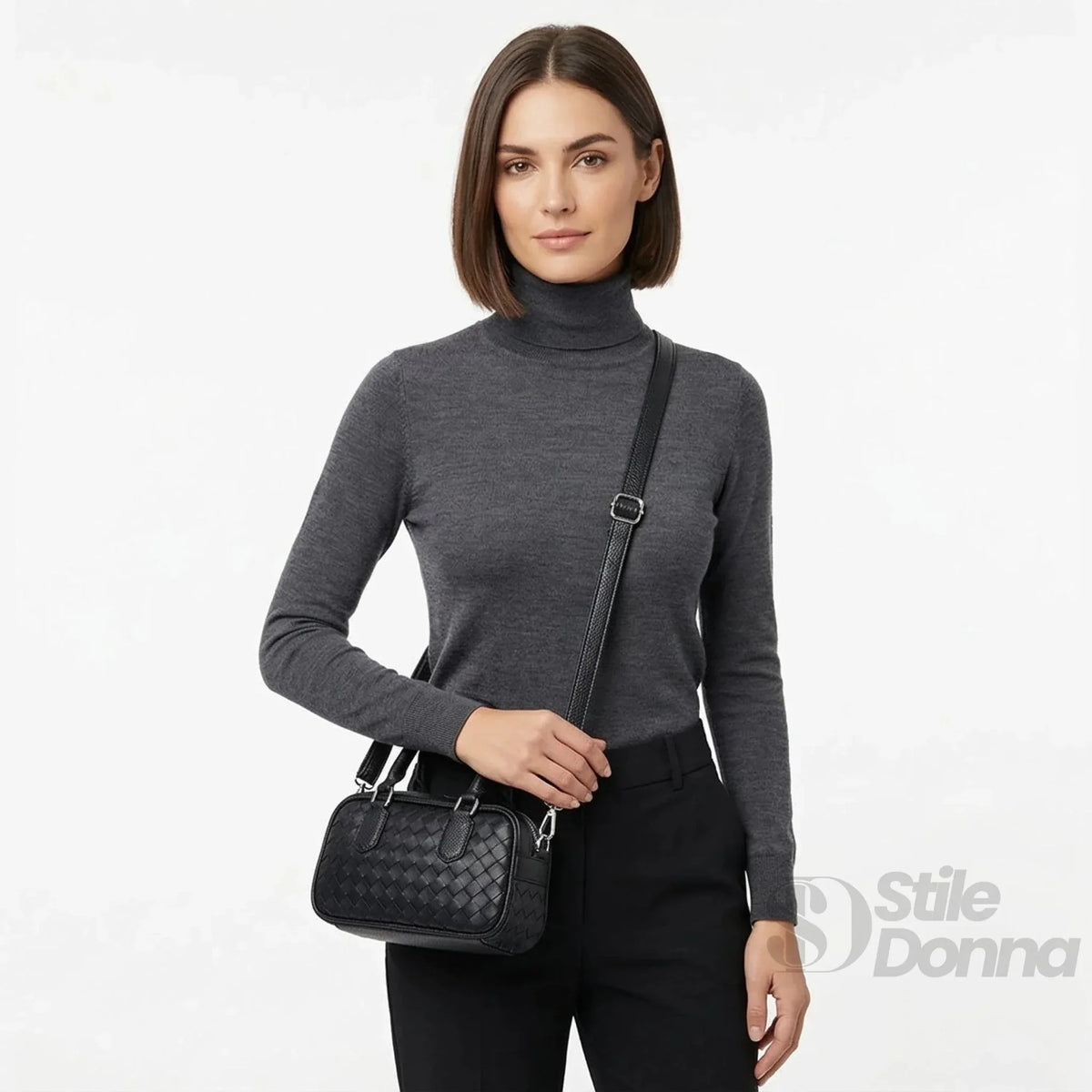 Borsa a Cilindro Intrecciata Nera
