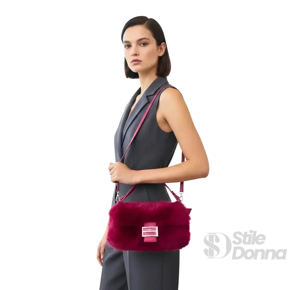 Rote Handtasche aus Kunstpelz
